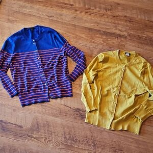 J. Crew Royal Blue Cardigan With Stripes , Yellow Cardigan. Lot Of 2